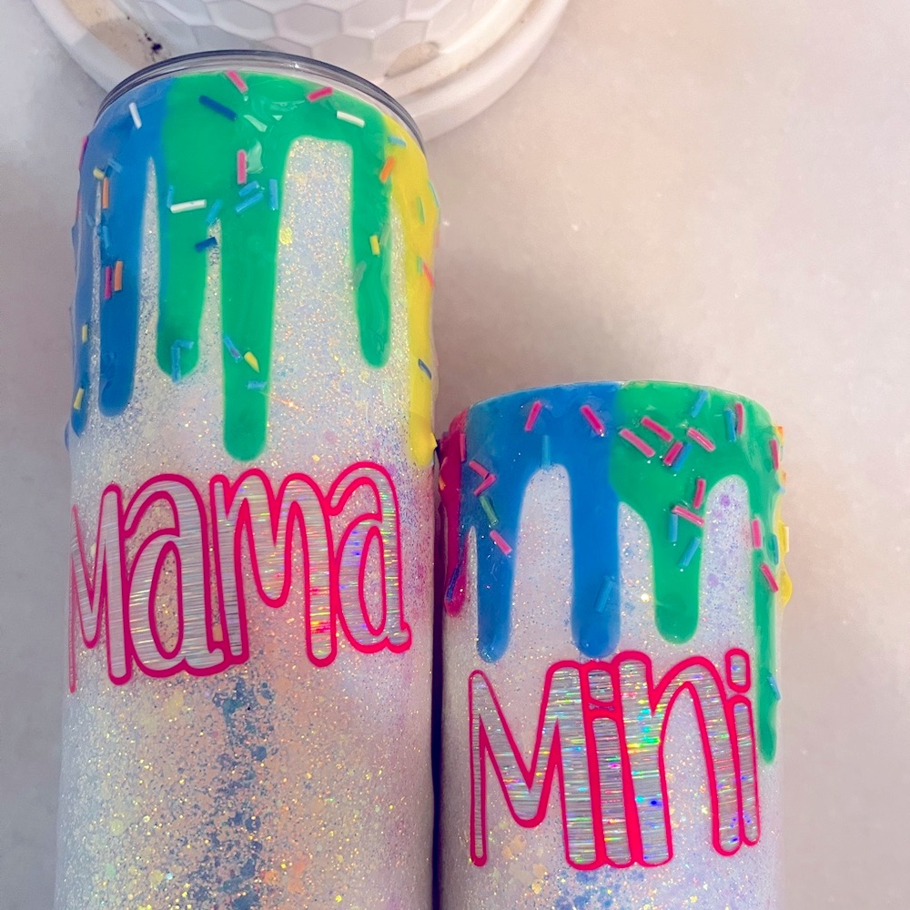 Mama And Mini Rainbow Drip With Sprinkles 20 Ounce And 10 Ounce